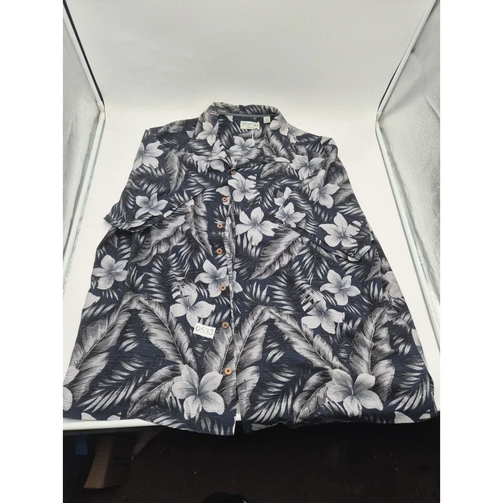 Caribbean Pure Silk Mens Shirt Short Sleeve Hawaiian Floral  Blue Size Large 2xb